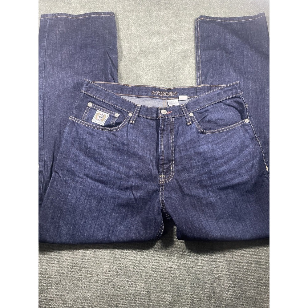 Cinch Mens Dark Wash Relaxed Straight Leg Western Denim Jeans Blue 38x32
